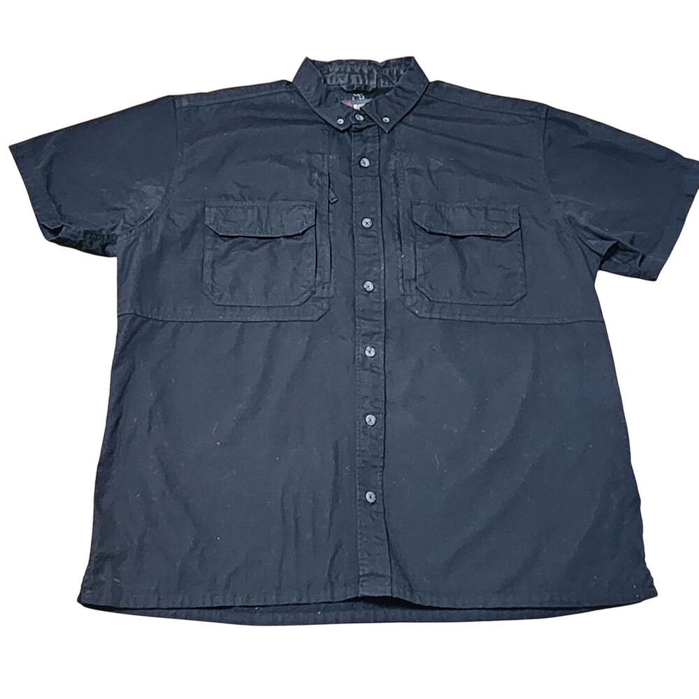 EOTAC Shirt Mens Large Black Short Sleeve Button Front Tactical Cotton Casual